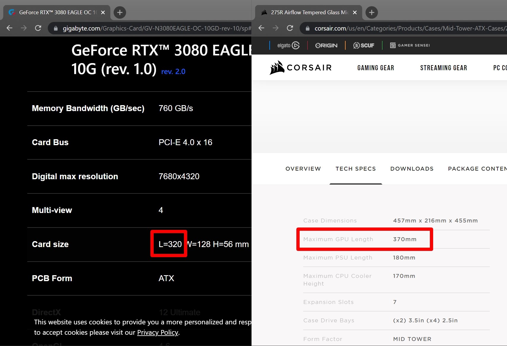 Comparing Case Size and GPU Length