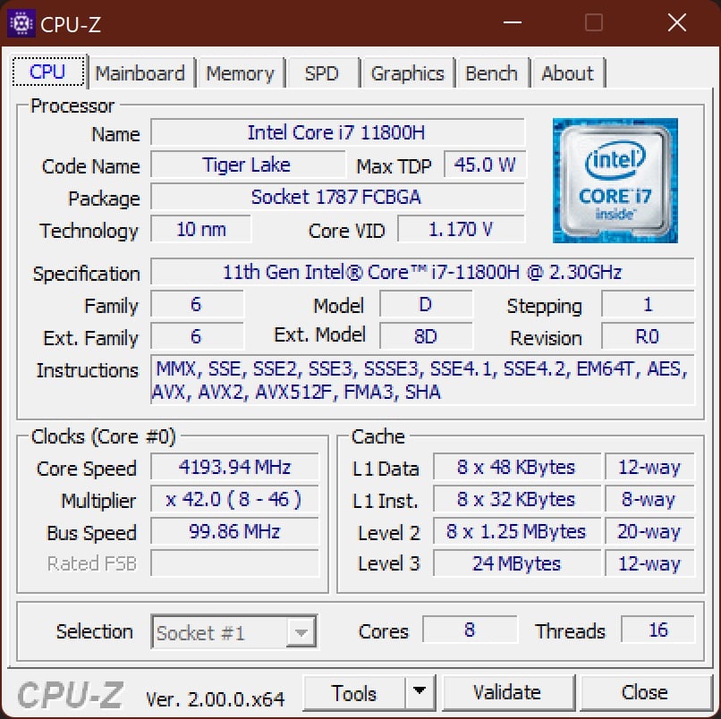 CPU-Z CPU Specifications