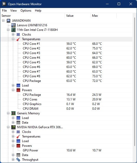 Open Hardware Monitor CPU Temp