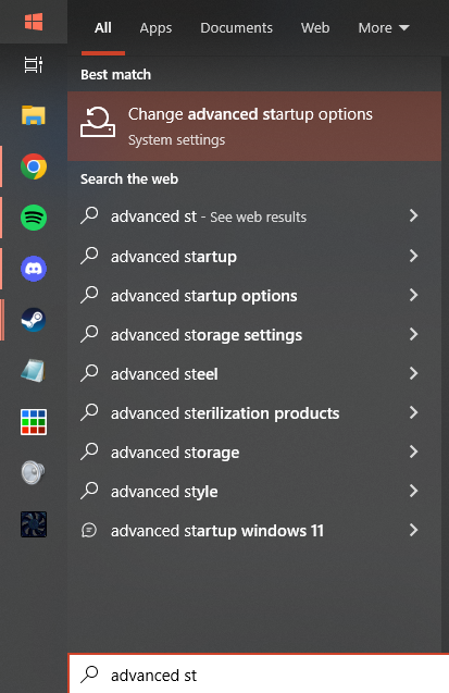 Change advanced startup options