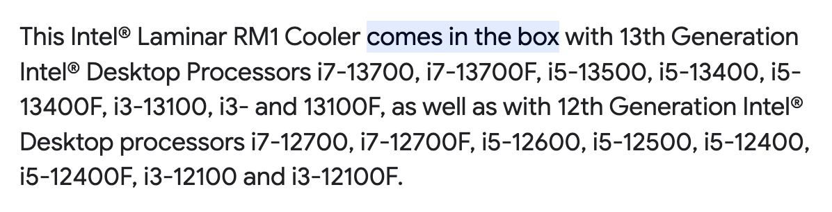 Intel Laminar RM1 Cooler Specifications