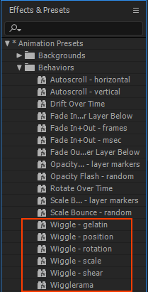 Find Wiggle Presets in After Effects